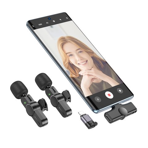 Мікрофон петличний Borofone BFK12, безпровідний, з кліпсою, USB тип-C, Lightning Прев'ю 4