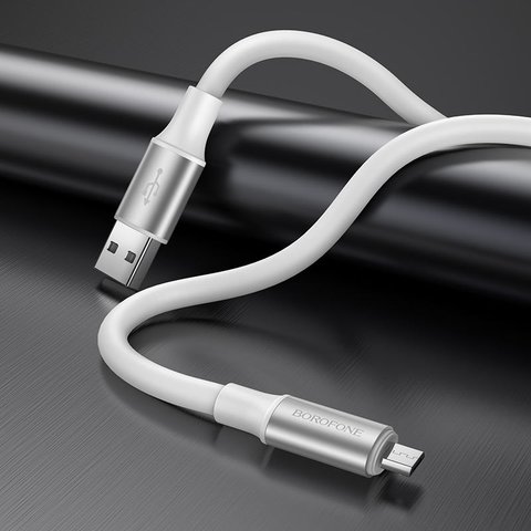 USB кабель Borofone BX82, USB тип-A, micro-USB тип-B, 100 см, 2,4 А, білий, силіконовий, #6974443386202 Прев'ю 2