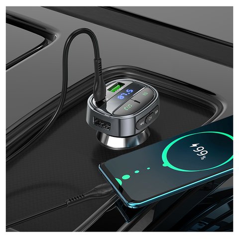 FM-трансмітер Hoco E70, чорний, з дисплеєм, USB тип-C, USB тип-A, 2 порта, 30 Вт, Power Delivery (PD), 12-24 B, #6931474765246 Прев'ю 2