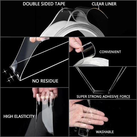 Двостороння нано-стрічка Ivy Grip, силікон, 1 м, 20 мм, 2 мм, прозора, багаторазова Прев'ю 2