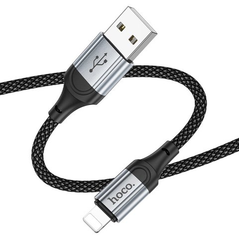 USB кабель Hoco X102, USB тип-A, Lightning, 100 см, 2,4 А, чорний, в нейлоновому обплетенні, #6942007608756 Прев'ю 1