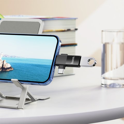 Адаптер Hoco UA17, USB тип-C, USB тип-A, Lightning, черный, 2 in 1, #6942007602303 Превью 2