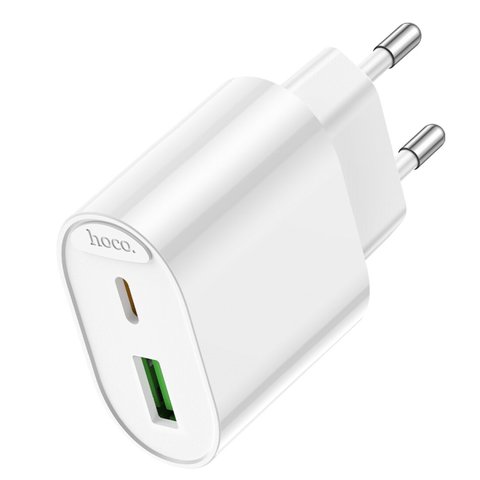Сетевое зарядное устройство Hoco C109A, 20 Вт, Quick Charge, Power Delivery (PD), белый, 2 порта, #6942007656719 Превью 1